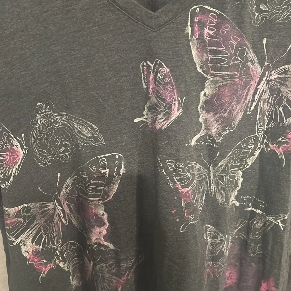 Kohl's Charcoal Tee with Pink/purple Butterfly Print - Picture 4 of 5